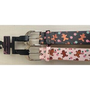 BETESY JOHNSON Set Of2 Holiday Belts Gingerbread Black & Pink Christmas Festive